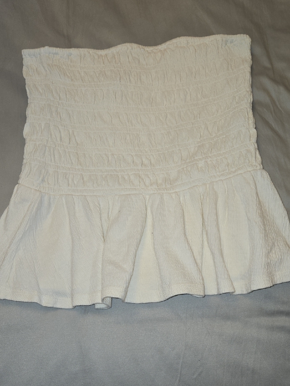Off White Smocked Peplum Strapless Top